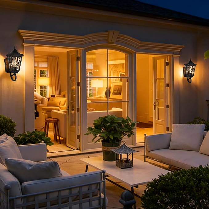 14 Outdoor Wall Light FixturesExterior Waterproof Wall Lantern Porch Sconces Lighting with E26 Socket &amp Water Ripple Glass ShadesMatte Black Outside Wall Lantern Light for House Front Door Gar