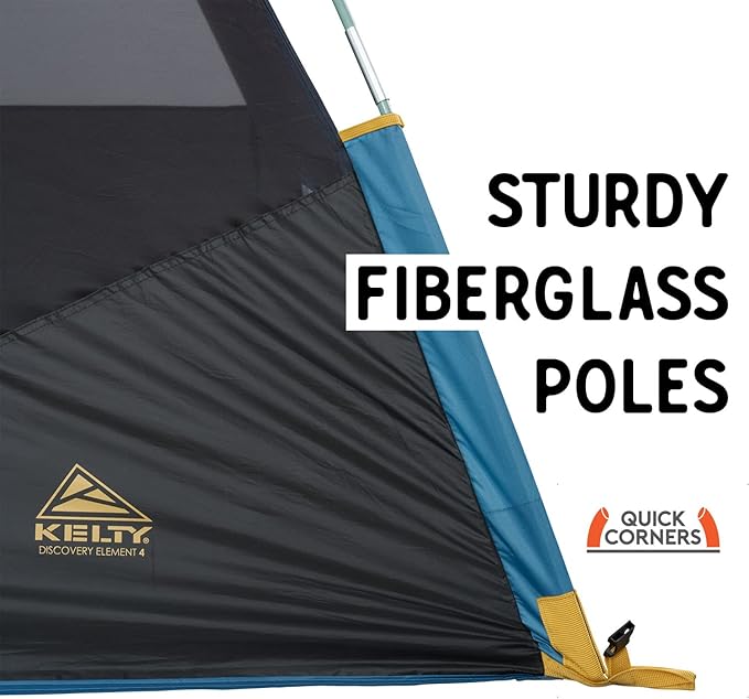 Kelty Discovery Element Camping Tent 4 or 6 Person Storm Worthy Campsite Shelter Fiberglass Poles Pre-Attached Guylines Stuff Sack Included
