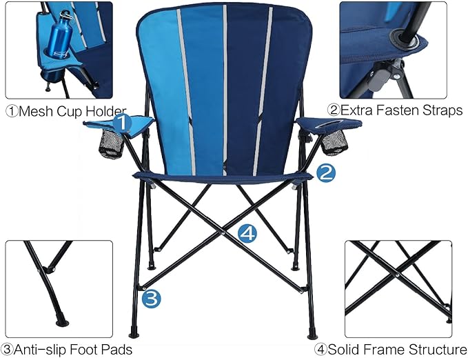LET'S CAMP Oversized Camping Chairs Lawn Chair Support 300LBS Portable Collapsible Chair with Cup Holder