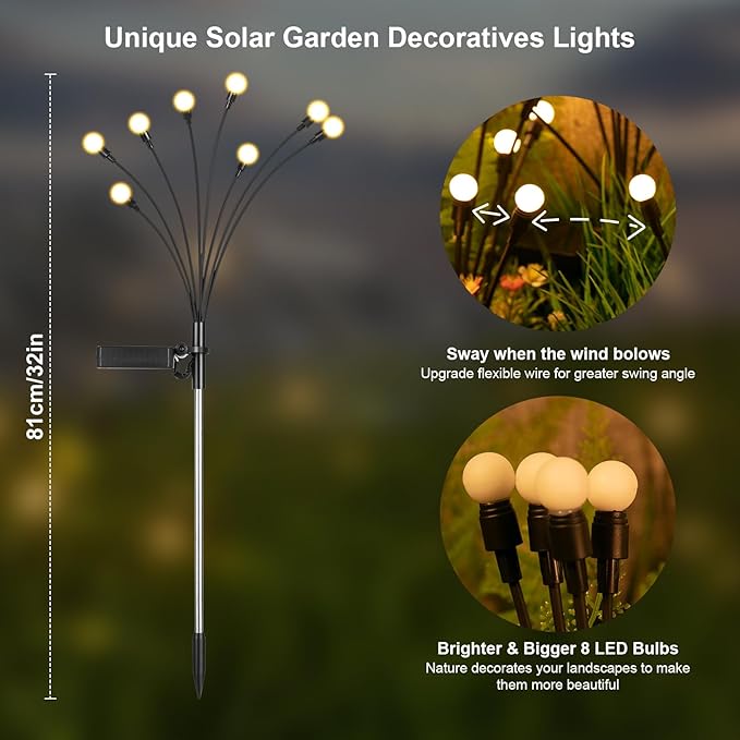 ASMAD Solar Lights Outdoor(4 Pack32 LEDs) Solar Garden Lights Outdoor Decorations Firefly Light for Patio Decor Big Bulb Unique Gifts for Women Gifts for Grandma
