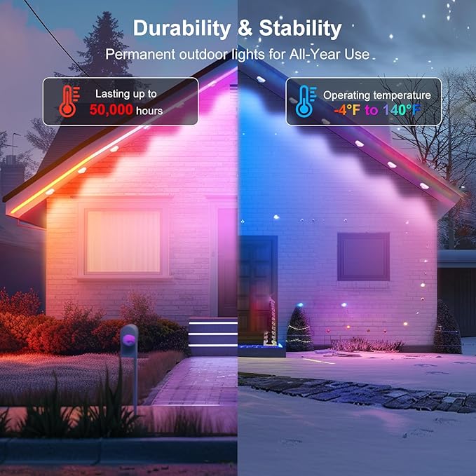 Permanent Outdoor Christmas Lights 100ft with 72 LED RGB Lights Smart Works with APP Alexa &amp Google Assistant
