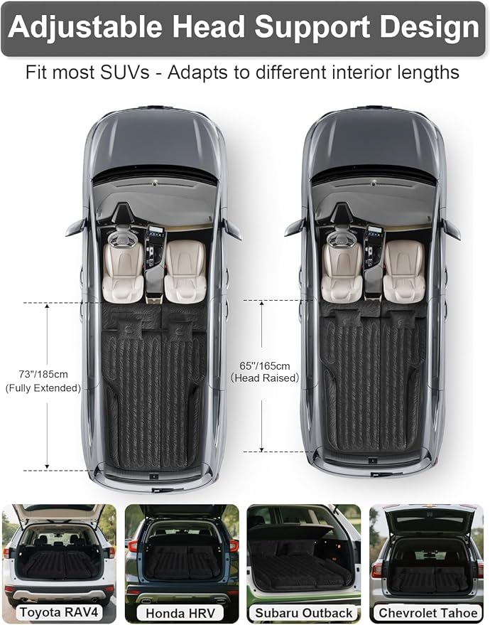 Umbrauto SUV Air Mattress for Trunk: Upgraded Car Camping Mattress with Flocked Surface and Extra Thick Bottom Van Sleeping Bed for Back Seat with Pump Nozzle Repair Patch Carry Bag