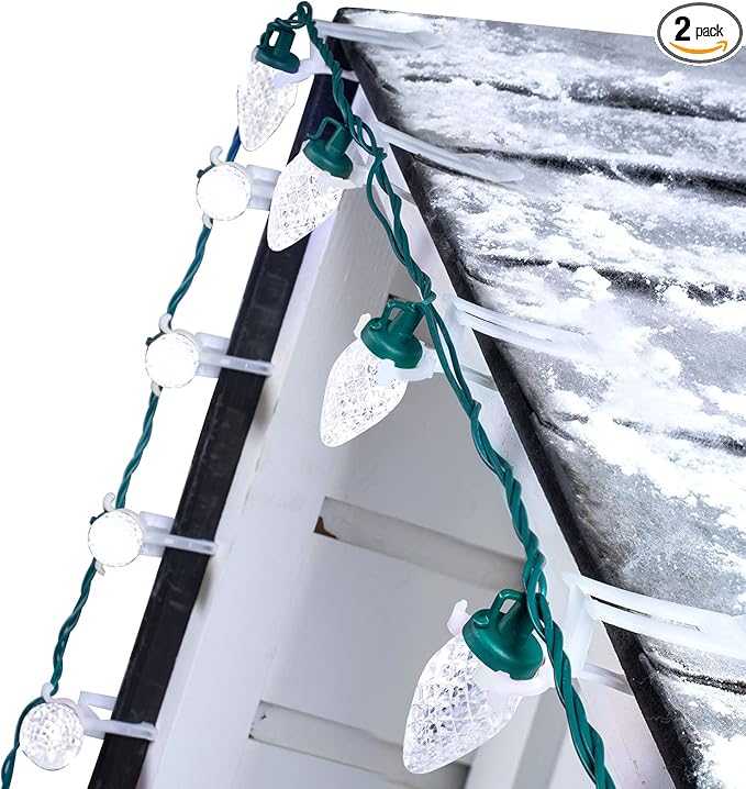 C9 LED Christmas Lights Outdoor 68 Ft 100 LED C9 String Light with 100 All in One Clips Connectable Waterproof Christmas Tree Lights for Outside Roofline Backyard Garden Decor Pure White 2 Pack