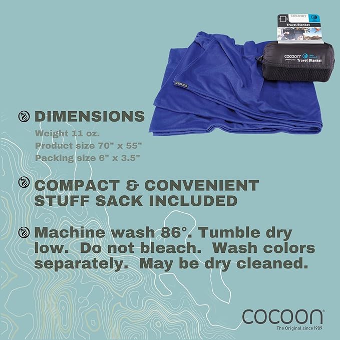 cocoon - Coolmax Travel Blanket | Compact Throw Blanket for Camping and Hiking | Fits in Backpack | Attaches to Luggage | Travel Essential | Fast Drying (Regular 70 x 55)