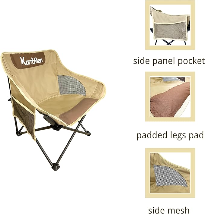 Camping Chairs for Adults Small Backpacking Folding Lawn Chair KontMan Compact Lightweight Camping Lawn Chairs for Adults Heavy Duty 265 lbs (1 Pack)