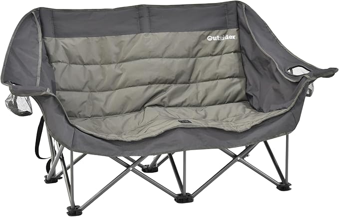 OUTSIDER Love seat Padded Lounge Chair Oversized Folding Camping Sofa Low Seat Double Camping Chair Portable Outdoor Loveseat Supports 500 lbs for Beach Tailgating RV Sports Patio