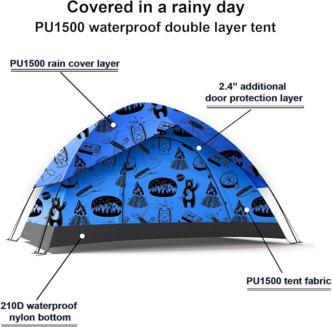 KidzAdventure 2 in 1 Kids Tent for Camping/Kids Play Tent| Backpacking Tent for Kids |Easy Set Up Camping Tent