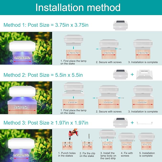 Sumaote Solar Post Lights 52 LED 160LM 6x6 Solar Post Cap Light Outdoor IP65 Waterproof for 4x4 6x6 Wooden Posts Fence Deck 6000K White Lighting for Garden Patio Decor 2 Pack