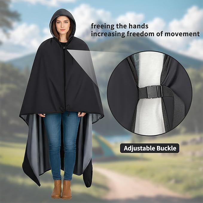 Large Camping Blanket Hooded Stadium Blanket with Crystal Velvet Lining Waterproof Windproof Warm Outdoor Blankets for Camping Picnic Stadium Sports Beach Concerts (59x 79)