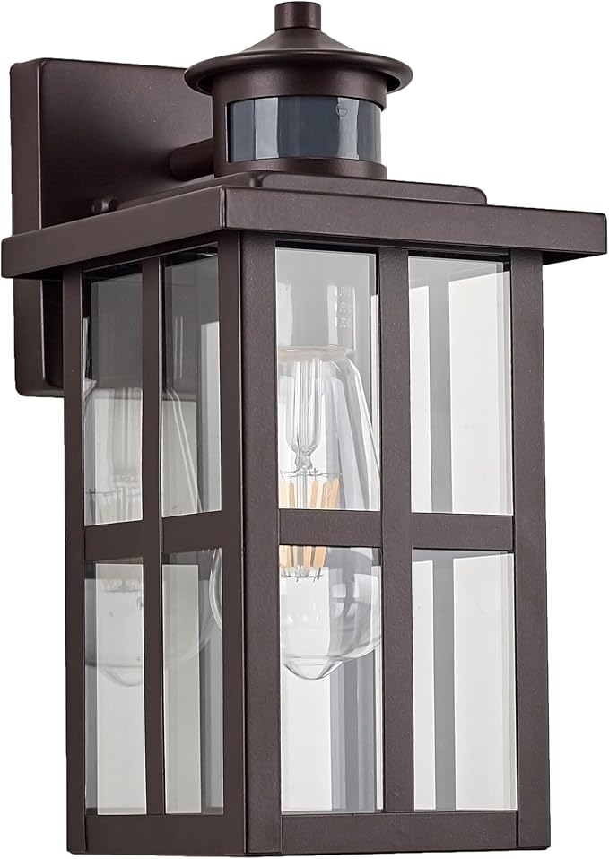 MICSIU 11.75 Bronze Motion Sensor Outdoor Wall Light Dusk to Dawn Exterior Wall Sconce with 3 Modes Clear Glass Anti-Rust Porch Light for House Garage Oil Rubbed Bronze 1-Pack