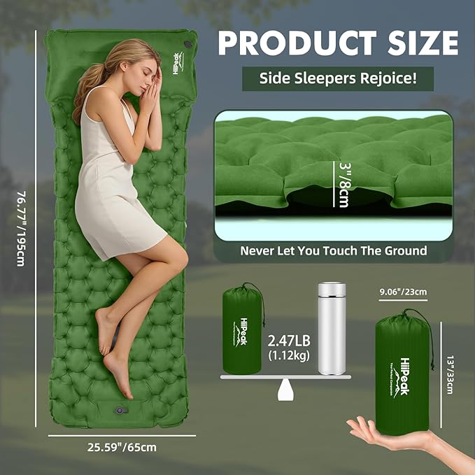 HiiPeak Camping Sleeping Pad Ultralight Camping Mat with Pillow Built-in Foot Pump Inflatable Sleeping Pads Compact for Camping Backpacking Hiking Traveling Tent