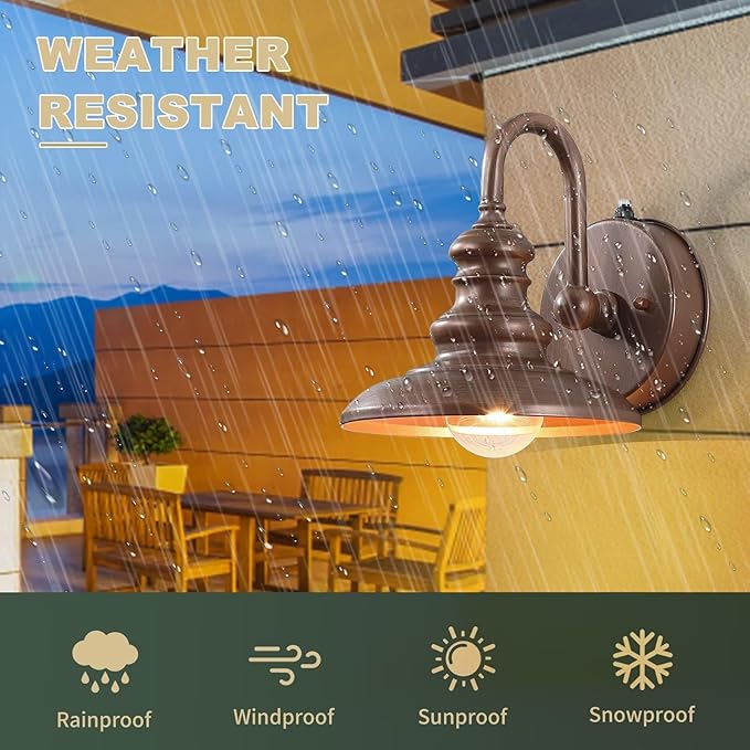 LONEDRUID Dusk to Dawn Sensor Outdoor Gooseneck Barn Light Fixtures Rustic Exterior Wall Sconce Lighting Waterproof Outside Porch Lantern Farmhouse Wall Mount Lamp for House Garage Patio
