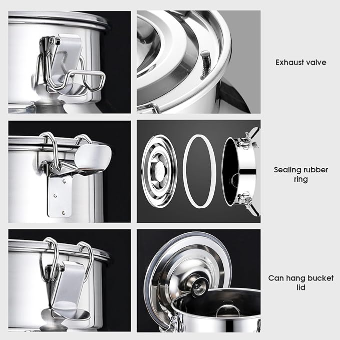 Milk Can 5L Stainless Steel Water Dispenser Honey Bucket Heavy Duty with Spout Locking Sealed Lid and Handle for Wine Cooking Oil Milk Grains