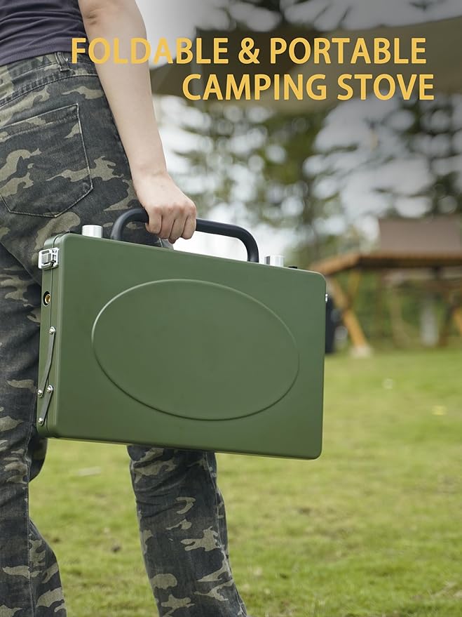 ONLYFIRE OUTDOOR LIVING Portable Camping Gas Stove 2-Burner Propane Camp Stove with Foldable Legs Heavy-Duty Latch &amp Handle for Patio Cooking Camping Tailgating RV BBQ Green GS331