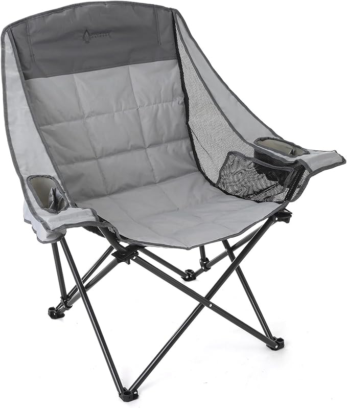 ARROWHEAD OUTDOOR Oversized Folding Camping Chair Heavy-Duty 300 lbs Capacity Adjustable Double Cup Holder Mesh Panels Inner Storage Pockets &amp Carry Bag
