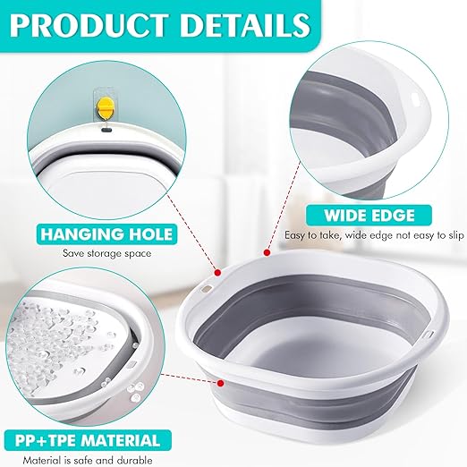 Collapsible Basin 3 Set Foldable Wash Basin Plastic Laundry Tub Space Saving Wash Tub for Dish Fruit Camping Laundry Hiking &amp Home (Grey)