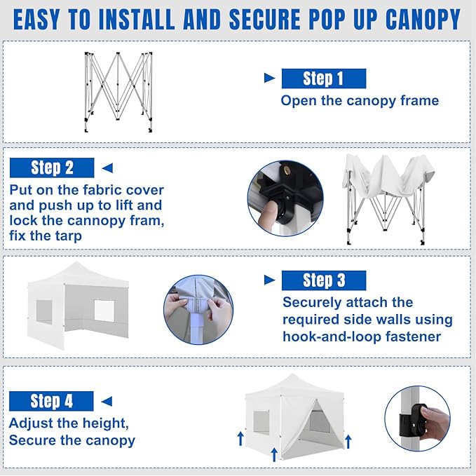 Yesker 10x10 Pop Up Canopy Tent with 4 Sidewalls Portable Folding Outdoor Canopy Easy Setup Gazebo Waterproof Instant Popup Shelter Tent w Wheel Carry Bag sandbags for Events Parties Camping White