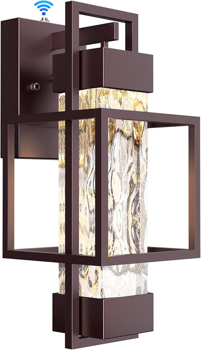 Modern Outdoor Light Fixture Dusk to Dawn Outdoor Lighting 15 H Exterior Wall Sconce Waterproof Porch Light Outside Light for House with Water Glass for Garage Doorway Oil Rubbed Bronze