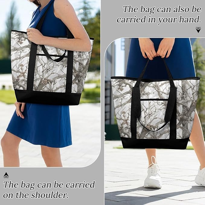 Insulated Shopping BagLarge Reusable Cooler Bags White Tree Camo Printed Foldable Shopping BagTravel Waterproof Shoulder Bag