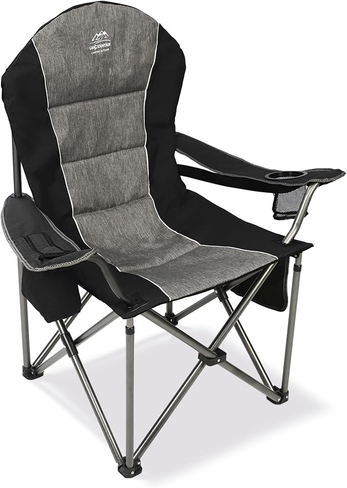 Camping Chairs for AdultsHigh Back Folding Camp Chair with Cup Holder and Cooler BagHeavy Duty Outdoor Lawn ChairsPerfect for CampingHikingPicnicsand Beach TripsBlack