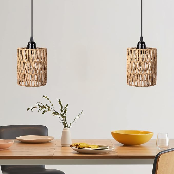 Battery Operated Chandelier Battery Hanging Pendant Light Rattan Lights with Warm White Bulb 4*AA Battery Powered for Gazebo Pergola Porch Patio Outdoor Indoor Decor (2)