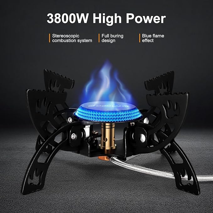 Odoland 3800W Portable Camping Stove Lightweight Gas Stove Collapsible Backpacking Stove with EVA Box Compatiable with Three Kinds of Gas Canister for Outdoor Camping Cooking Hiking and Picnic