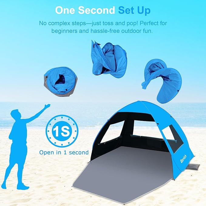 Gorich Easy Pop Up Beach Tent for 3-4 Person UPF 50+ UV Protection Beach Umbrella Sun Shelter Portable Lightweight Shade with Easy Foldable &amp Instant Setup