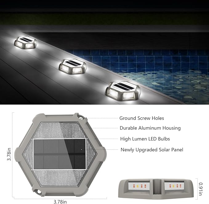 T-SUN Solar Deck Lights Outdoor 24 Pack Solar Driveway Lights for Outside 6000K Modes Dock Deck Light Solar Powered Waterproof Step Light for Yard Pathway Walkway Sidewalk Stair