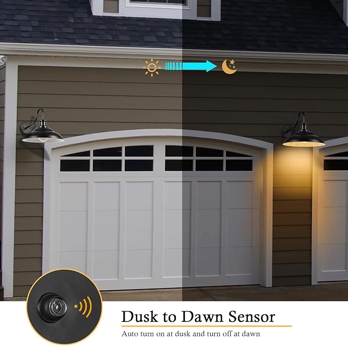 Dusk to Dawn Outdoor Barn Light Fixtures 16 Inch Dome Large Wall Sconce Farmhouse Exterior Wall Mount Light for House Garage Patio Doorway