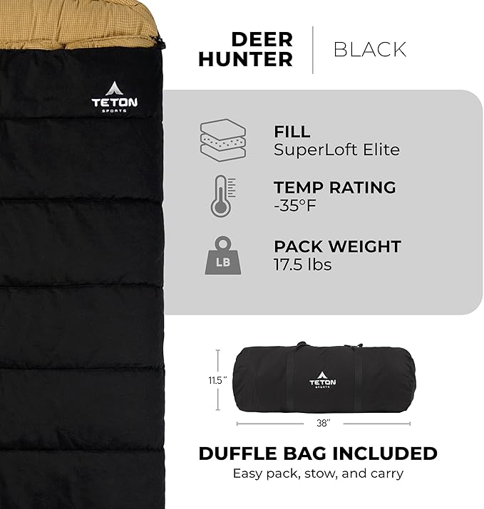 TETON Sports Deer Hunter Sleeping Bag Warm and Comfortable Camping Sleeping Bag Teton Tough Canvas Shell for Camping Hunting and Cold Weather