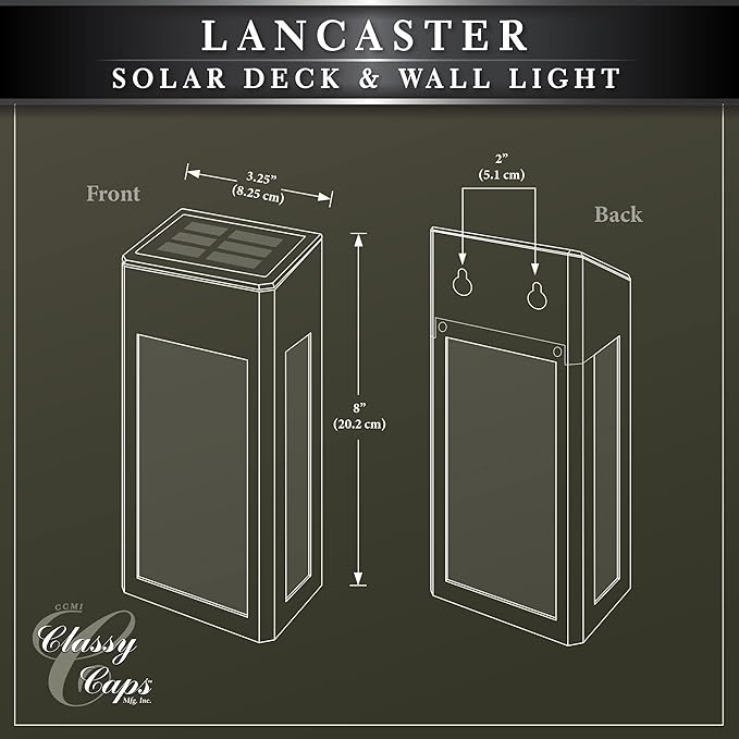 Classy Caps SWL888 - Black Aluminum Lancaster Deck &amp Wall Light (2 Pack) – Outdoor Solar LED Lighting Durable Black Aluminum Real Glass Construction Perfect for Outdoor Decks Patios and Walls