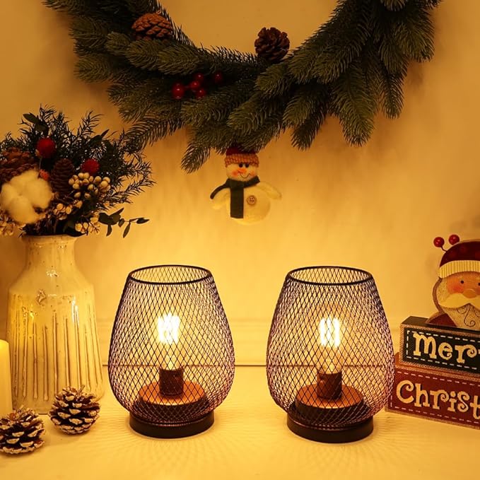 NEEDOMO 2 Pack Battery Operated Lamp Outdoor Table Lantern LED Table Lantern with Timer Mode Vintage Decorative Lights Cordless Lamp Indoor Outdoor Patio Bedroom Living Room with LED Bulb
