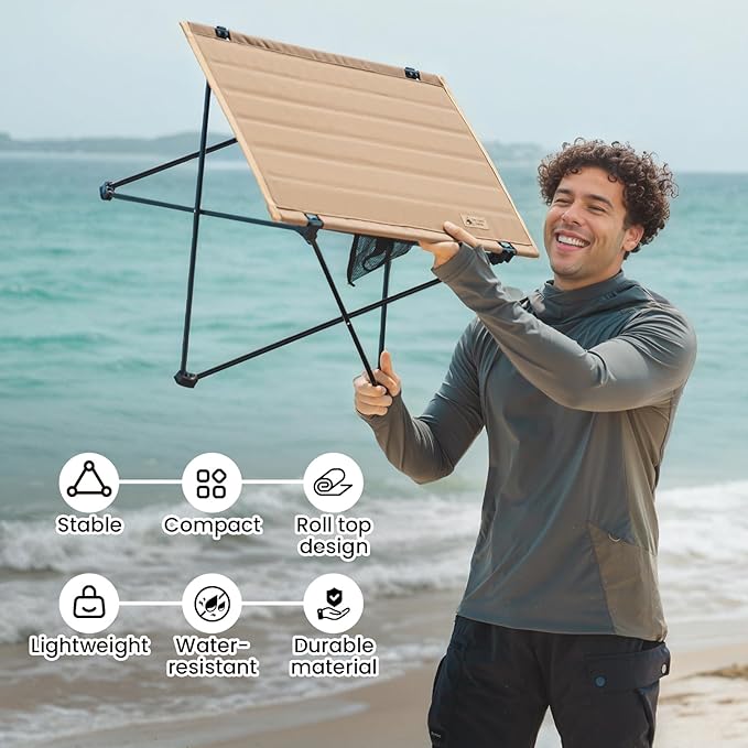 ONETIGRIS Foldable Camping Table Lightweight Portable Table Sturdy &amp Quick Setup Holds Up to 66 lbs Perfect for Camping Hiking Backpacking Picnic Beach Travel
