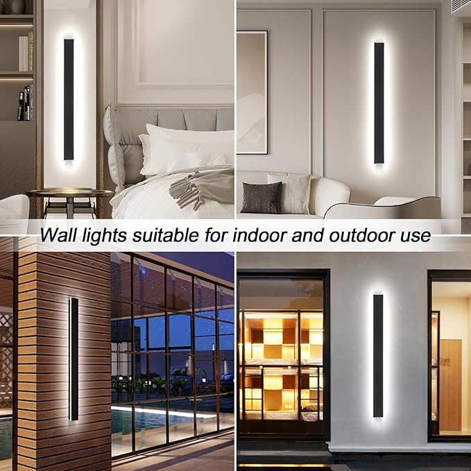 47IN Modern Outdoor Wall Light LED Long Wall Lighting Exterior Light Fixture IP65 Waterproof Wall Lamps 2700K-6500K Dimmable Black Wall Sconce for Garage House