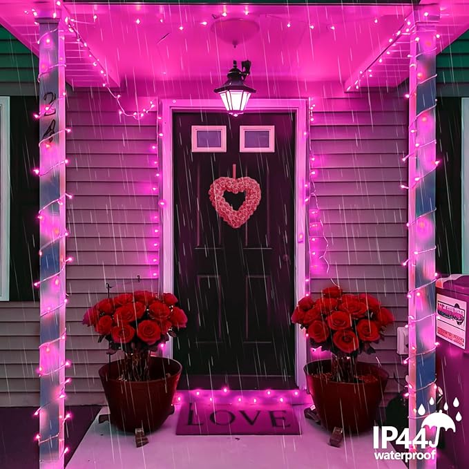 YEGUO Valentine’s Day Pink String Lights Indoor 165ft 500 LED Christmas Lights Outdoor Waterproof 8 Modes Clear Wire Fairy Light Plug in for Party Tree Wedding Xmas
