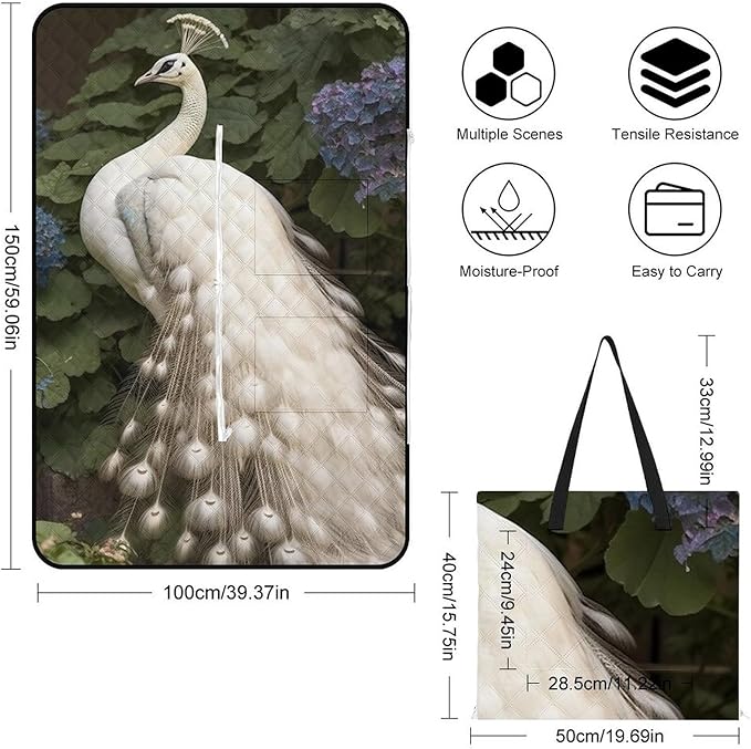 Zipper White Peacock Style Picnic Mat Suitable for Travel Camping Park Or Home Use