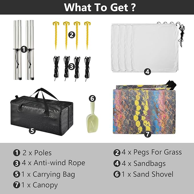 ALAZA Snake Skin Print Oil Painting Beach Tent Sun Shelter UPF50+ Protection Beach Shade Canopy w/ 4 Sandbags for Outdoor Camping Fishing Backyard Fun Picnic 10x9 ft