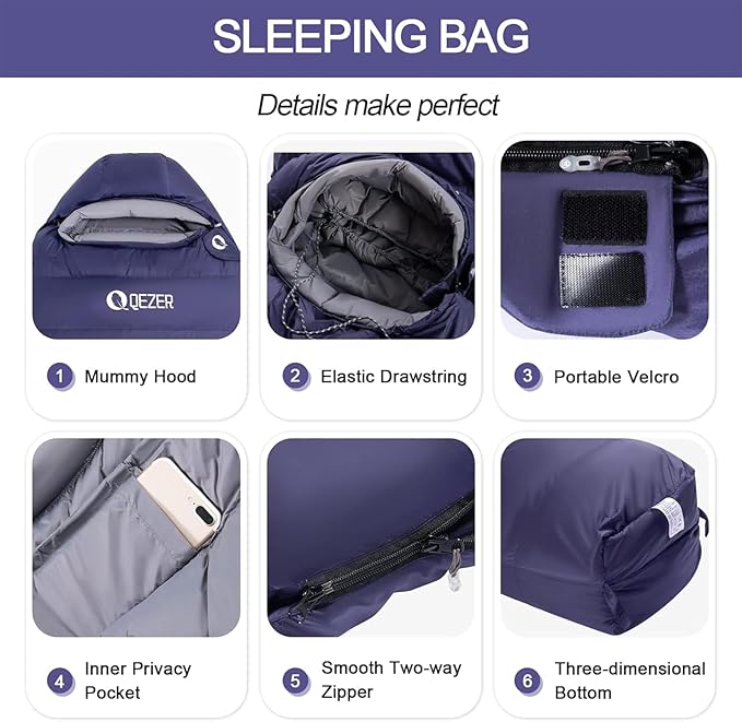 Down Sleeping Bag for Adults 0 Degree Warm Winter Mummy Lightweight Compact Outdoor Sleeping Bag for Camping Backpacking Hiking Cold and Warm Weather with 600 Fill Power Down