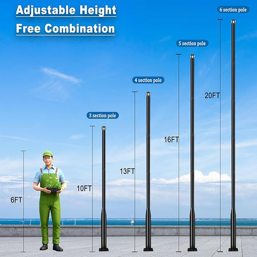 16Ft Tall Street Light Pole - Outdoor Metal Split Heavy Duty Street Lamp Post for Outside Large Solar Street Lights with Mounting Rebar Cage Base Accessory for Parking Backyard Patio Yard