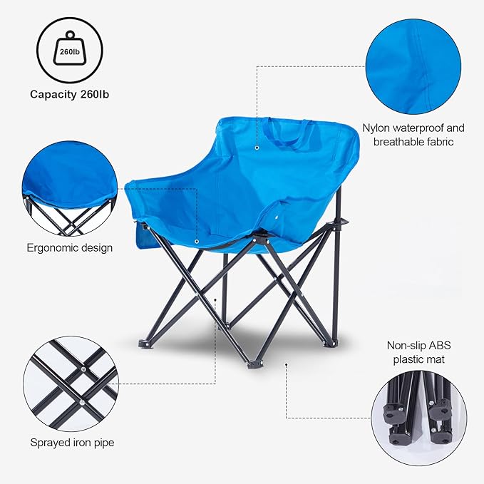 ZONEMEL Portable Sauna Chair Fast Folding Oxford Fabric Reinforced Chair with Pockets and Carry Bag Suitable for Sauna Fishing and Picnics (Blue)