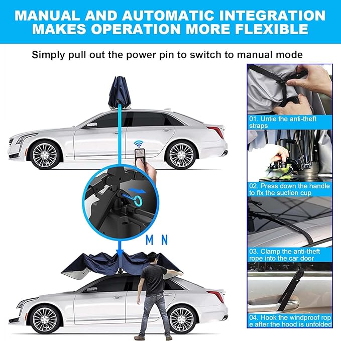Mobile Retractable Car Awning | Automatic Car Awning Anti-Hail/Anti-Falling Objects Manual and Automatic Removable BatteryRemote ControlGrey4.8m