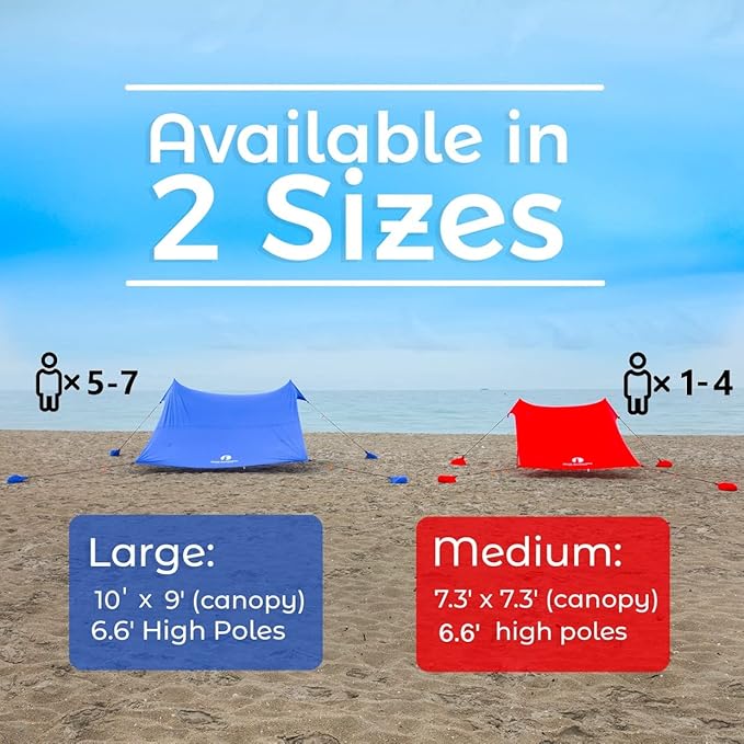 Red Suricata Family Beach Tent &amp Canopy UPF50 Sun Shade 4 Aluminum Poles Sand Shovel Large Portable Sun Shelter (Large Black)