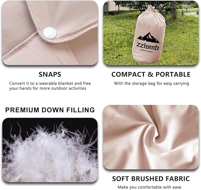 zzlamb Puffy Down Camping Blanket Water-Repellent Down Throw Travel Blanket Portable for Outdoor Light Warm Quilt for Couch Plane Car Theater Stadium Picnic RV Backpacking Hammock