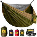 Camping Hammock with Mosquito Net 600 lbs Portable Hammock with Tree Straps2-in-1 Double/Single Travel hammocks Tent for Outside/Indoor/Backpacking/Beach-Green&ampKhaki