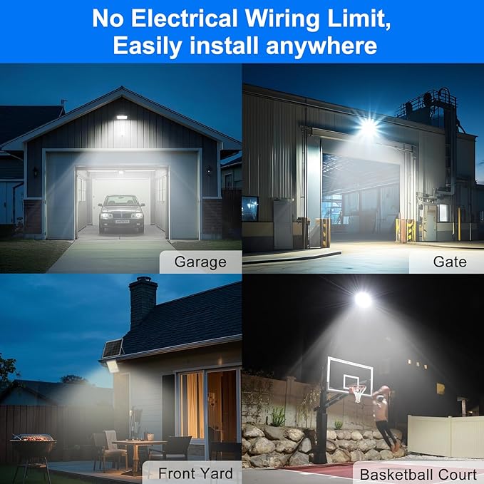 100W Solar Lights Outdoor 10000LM LED Automatic Light with 10000mAh Battery IP65 Waterproof Outside Solar Powered Security Flood Light and 8.2ft Cable with Remote Control for Pathway Patio &amp Yar