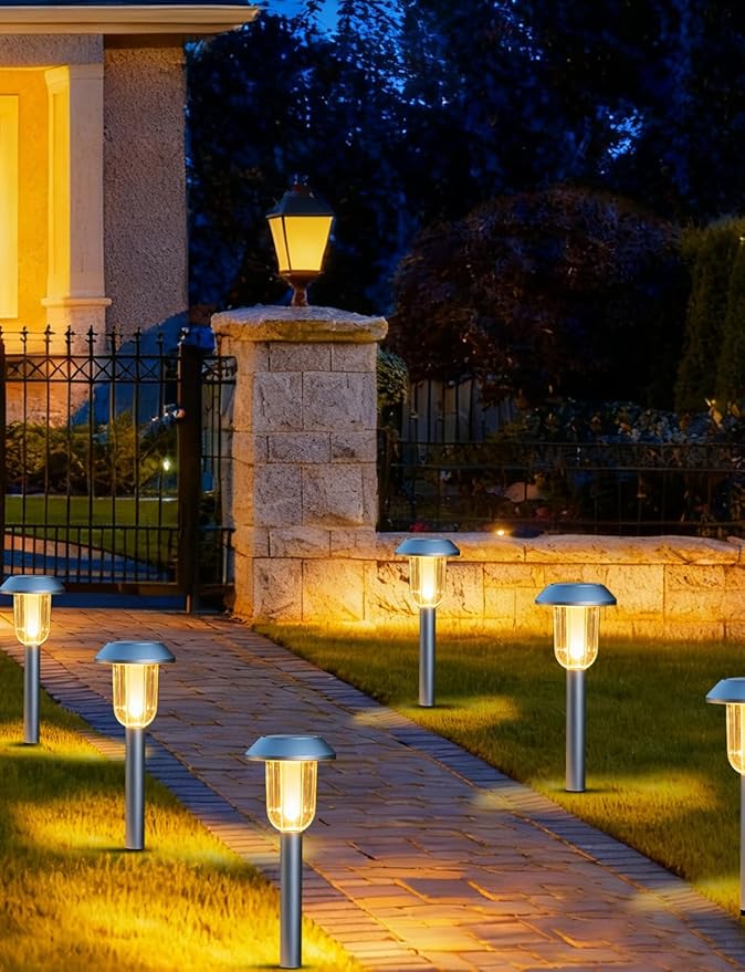 Solar Pathway Lights Outdoor 8 Pack Solar Powered Garden Lights 3000K Warm White Outside Waterproof Decor Landscape Lighting Auto On/Off Outdoor Walkway Light for Garden Yard Driveway Lawn