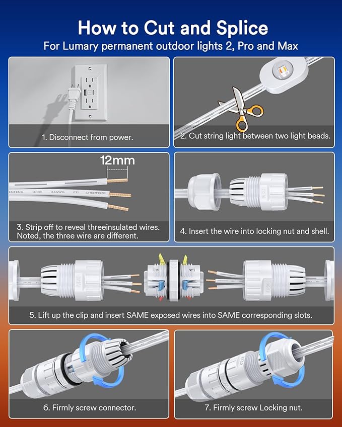 Lumary Waterproof 3PIN Wire Connector for Permanent Outdoor Lights White 2 Pack