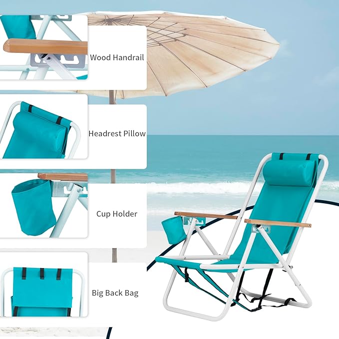 Vasitelan Outdoor Folding Beach Chairs for AdultsCompact Portable Folding Camping Chair with Backpack Straps Support to 265LBS (Green)