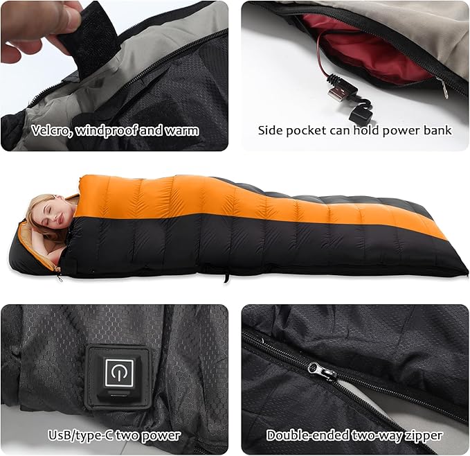 Sleeping Bags for Adults Backpacking Camping Sleeping Bag for Kids Heated Sleeping Bag for Camping Outdoor Hiking Rechargeable Lightweight Compact Camping Essentials Gear