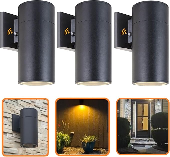Dusk to Dawn Outdoor Lighting Exterior Lights -ETL Listed Aluminum Anti-Rust Waterproof Wall Mount Cylinder Design 1-Direction Up or Down Light Fixture for PorchPatio or Garage (3 Pack)